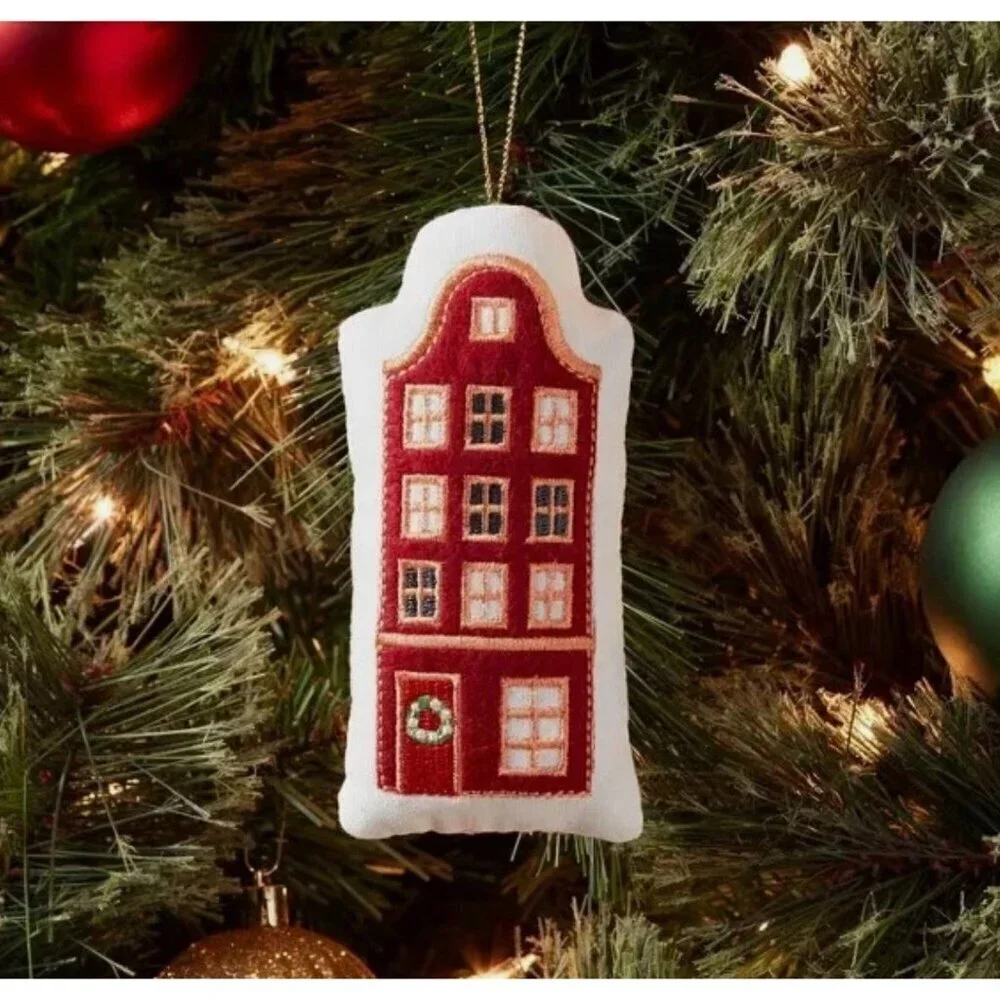 Target Fabric Plush Building House Christmas Tree Ornament Red/White Wondershop